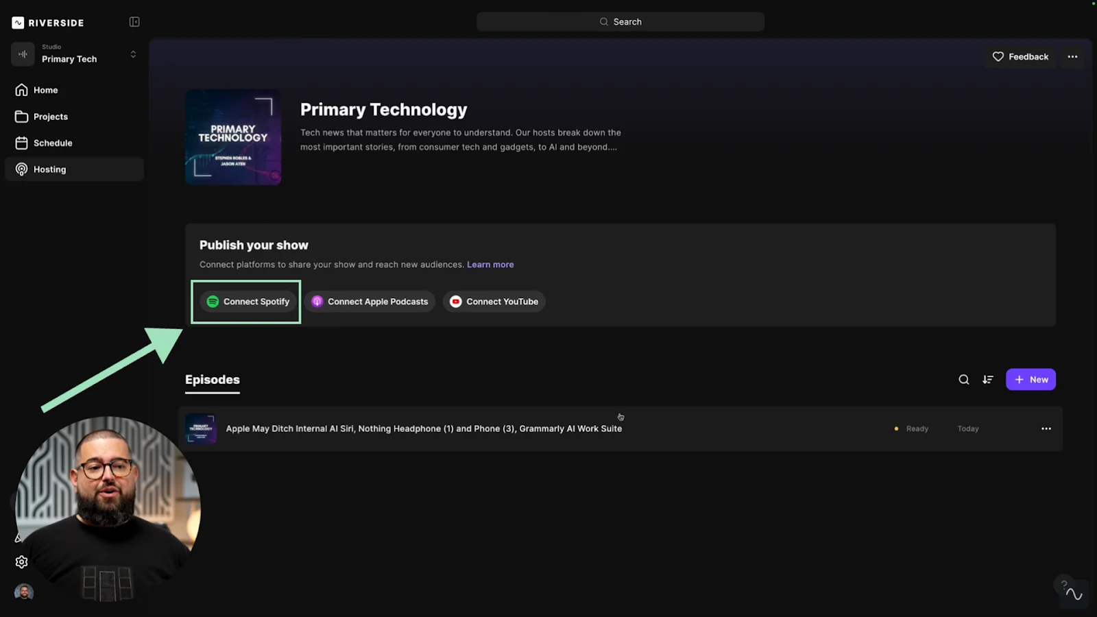 Riverside hosting connect to Spotify
